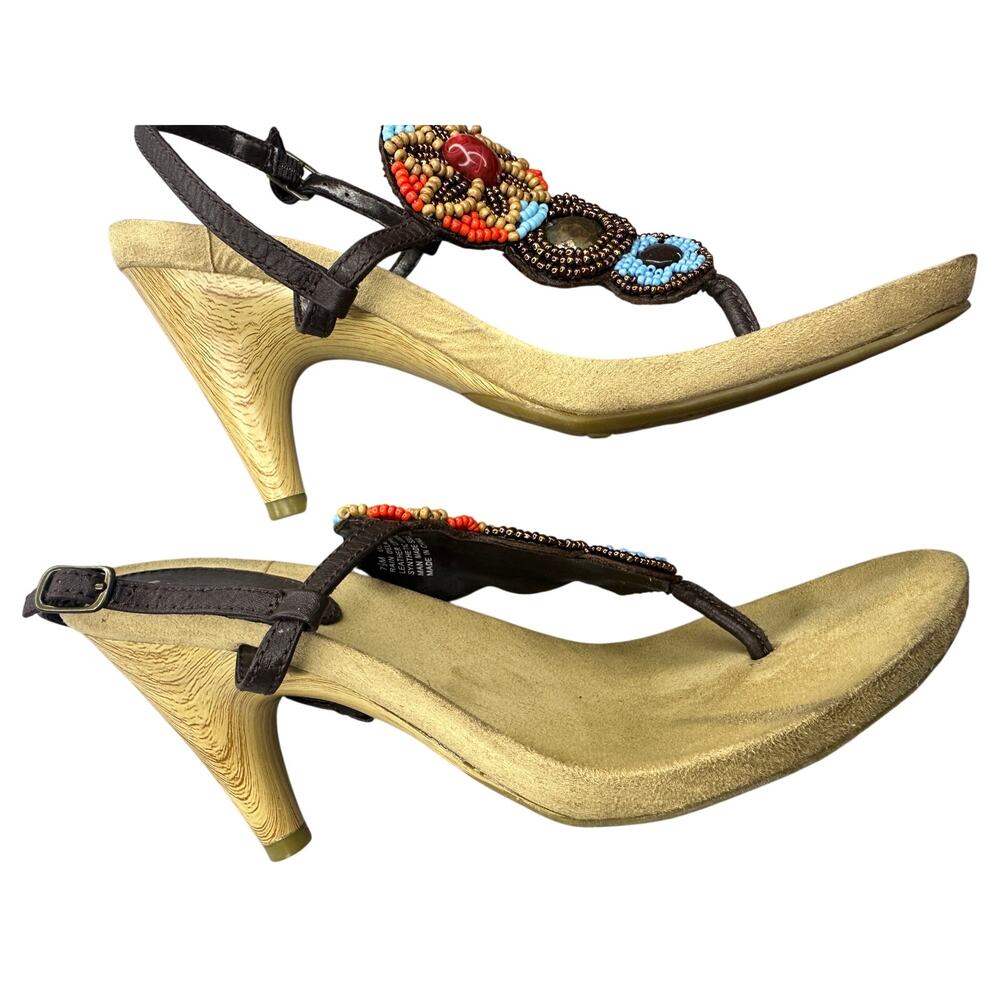 Unlisted Western Tribal Beaded Wood Grain Kitten Heel Sandal